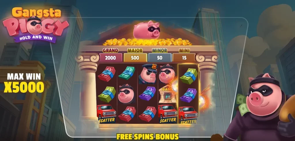 مكافأة الدورات المجانية في لعبة Gangsta Piggy Hold and Win