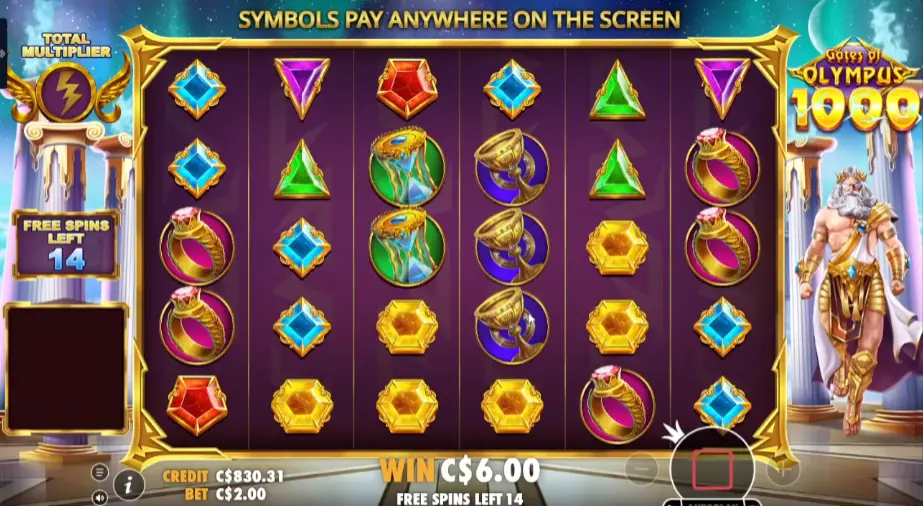 وضع 1000 دورة مجانية في لعبة Gates of Olympus