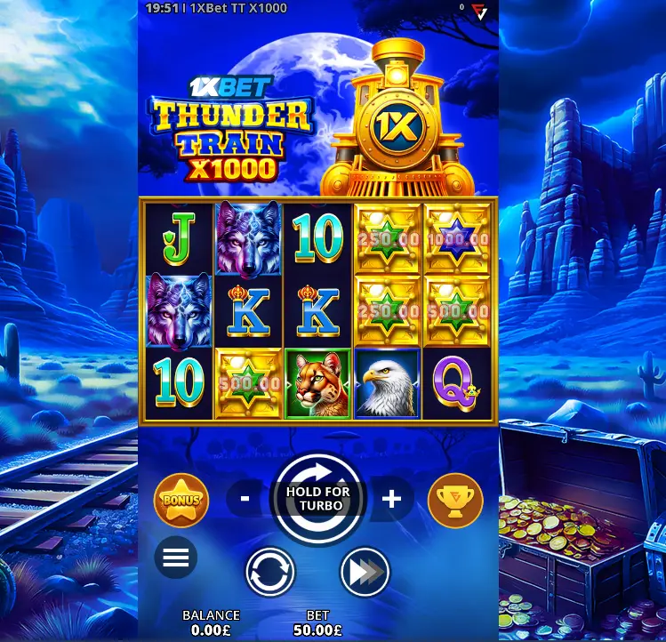 واجهة 1XBet Thunder Train x1000
