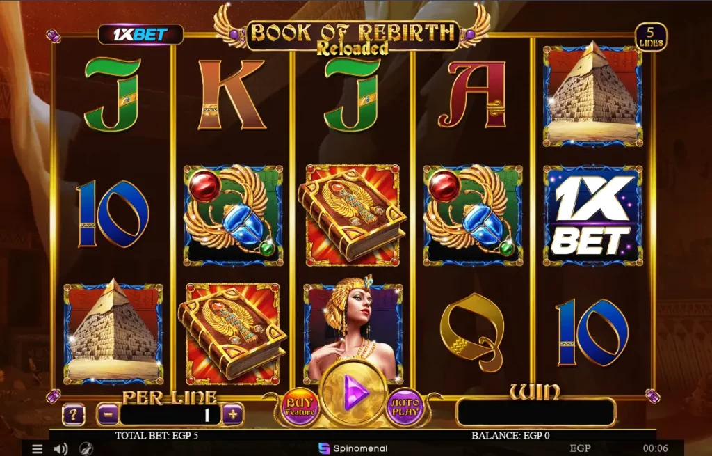 واجهة لعبة Book of Rebirth Reloaded 1xbet