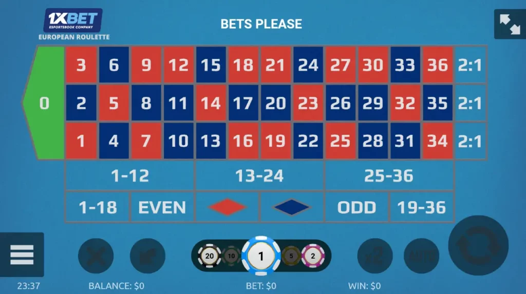واجهة لعبة الروليت الأوروبية 1x