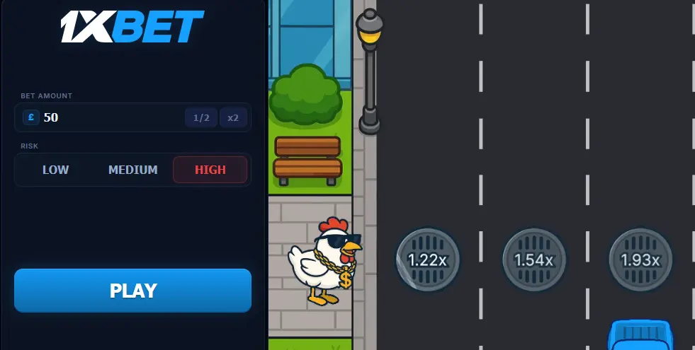 وضع الرهان العالي في لعبة Chicken Crash 1xBet