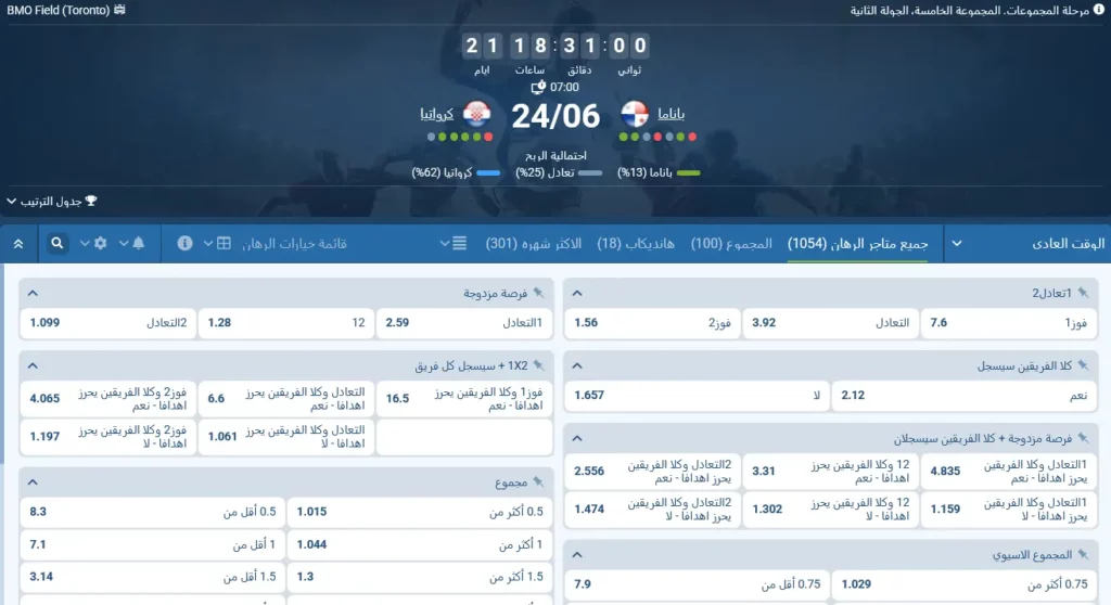 رهانات 1xBet على مباراة بنما ضد كرواتيا