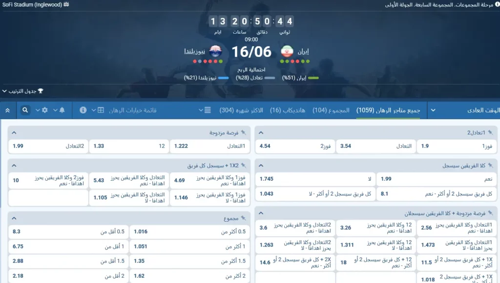 مراهنات 1xBet على إيران - نيوزيلندا