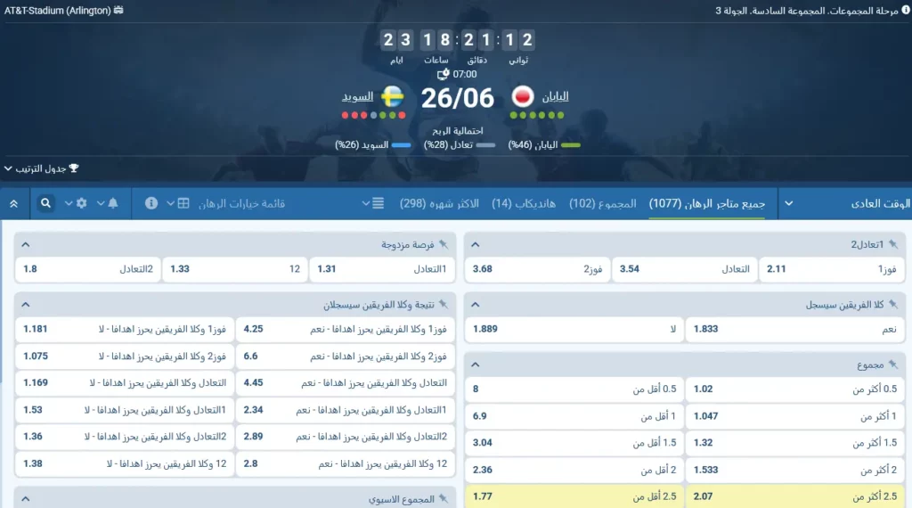 مراهنات 1xBet على اليابان - السويد